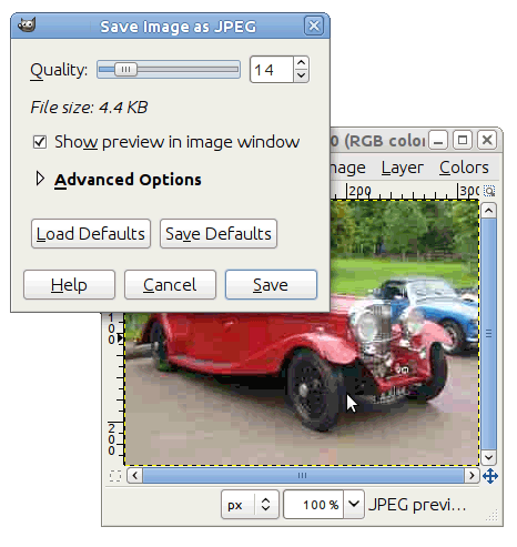 Диалог Сохранить как JPEG с плохим качеством.